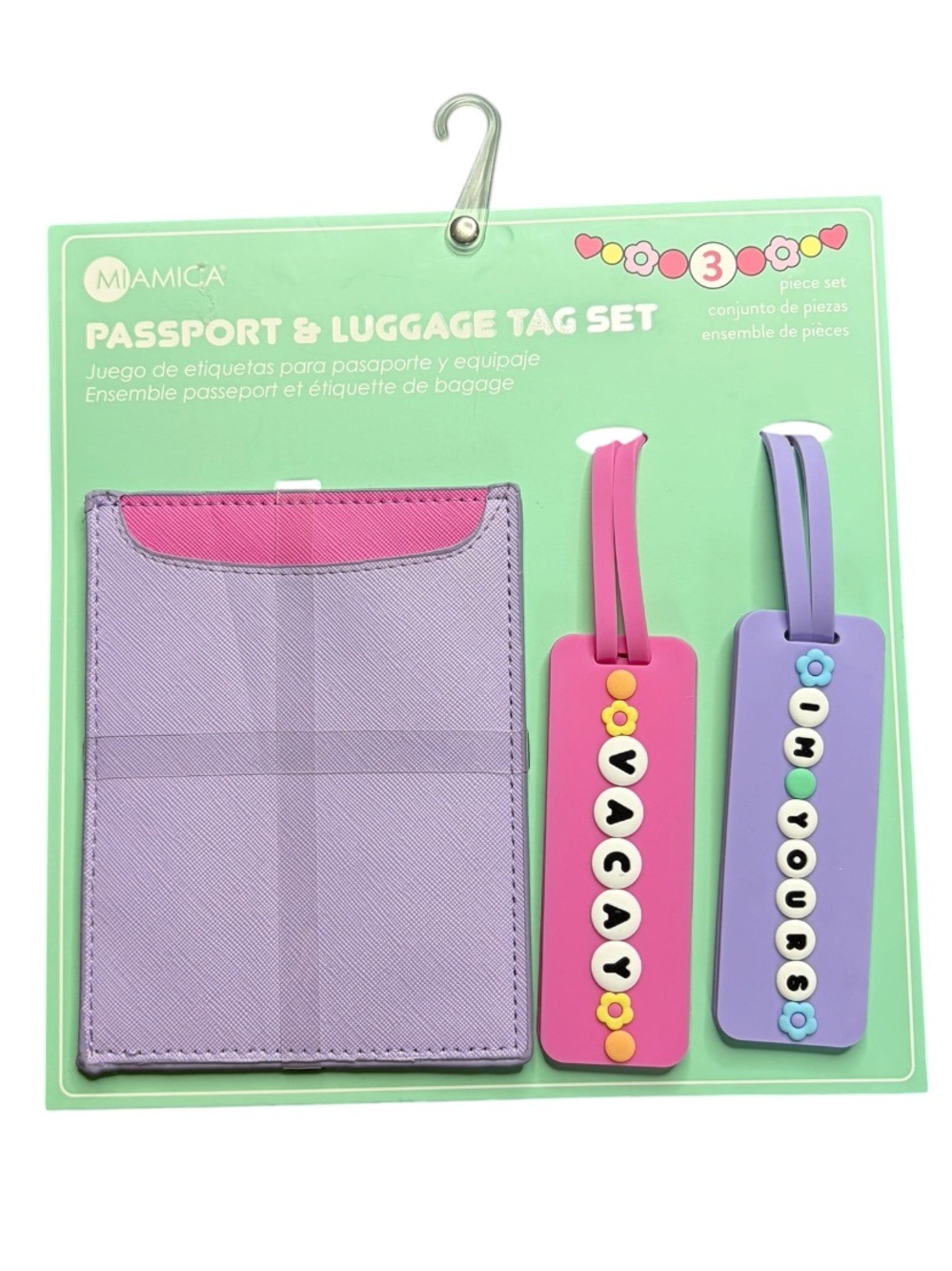 Miamica Pink/Purple Passport Sleeve & Luggage Tag Set